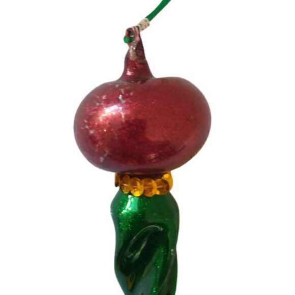 Vintage Glass Ornament Oblong Abstract Handblown Red Green Retro 70s MCM Sequins - Picture 4 of 16